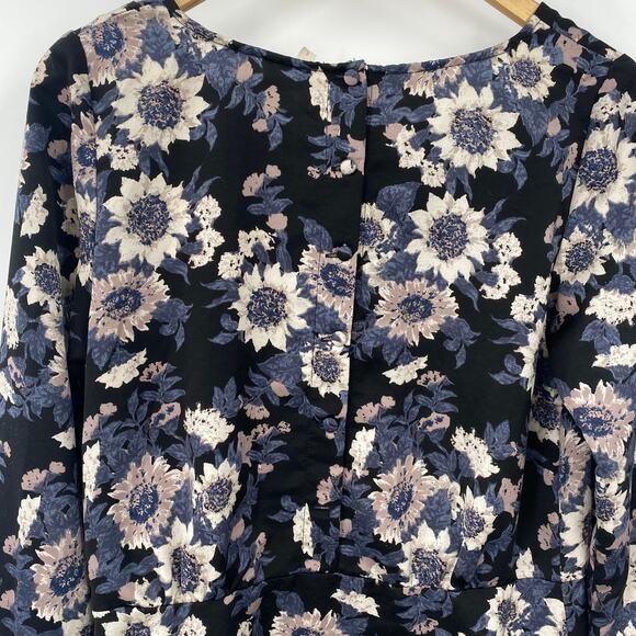 Free People Parker Mini Dress Floral Sunflower Print Long Sleeve Black Blue 6 - Picture 4 of 9